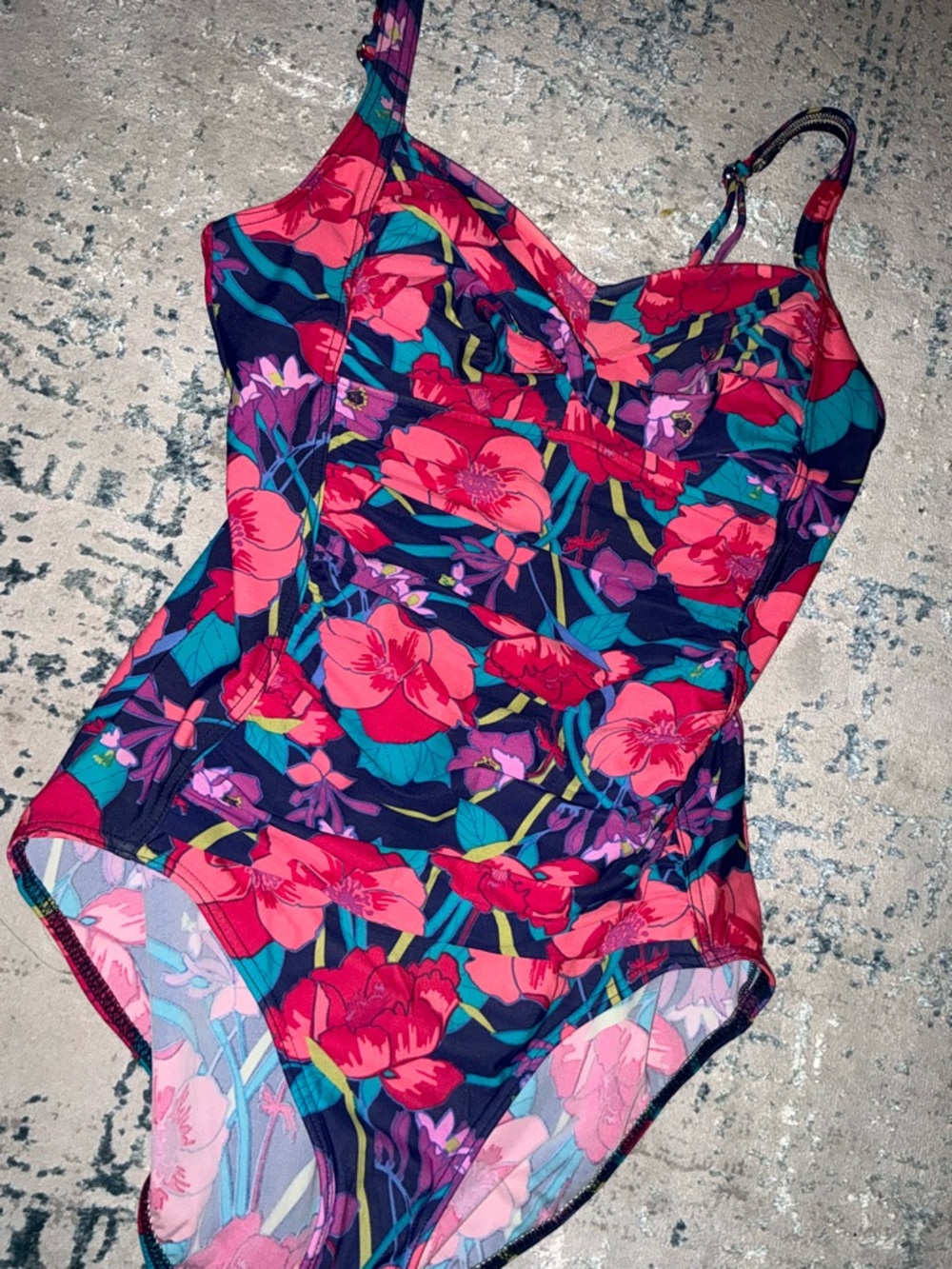 Lands End Floral One-Piece Swimsuit in Navy, Pink & Teal - Picture 2 of 6